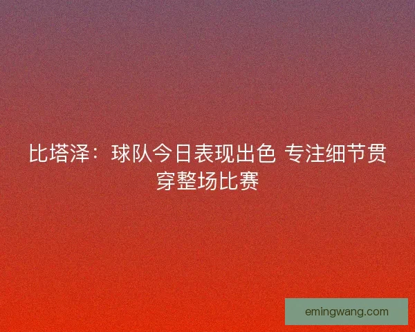 比塔泽：球队今日表现出色 专注细节贯穿整场比赛